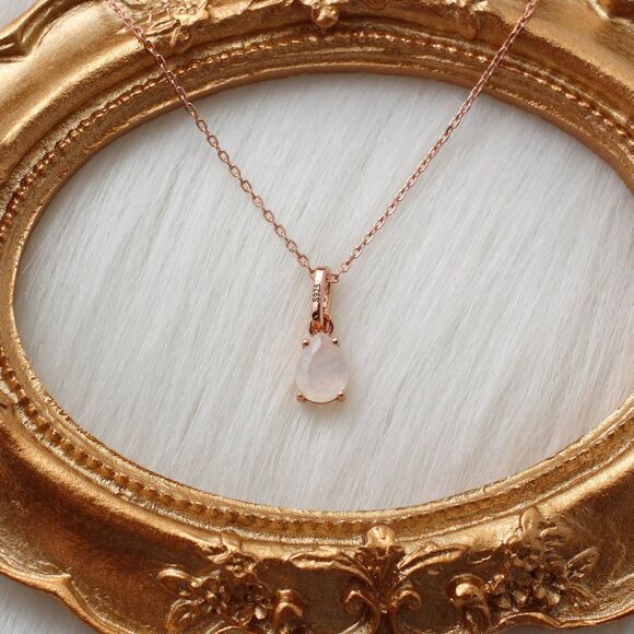 Moonstone Necklace, 925 Sterling Silver Teardrop Necklace, Rose Gold Moonstone - Picture 2 of 9